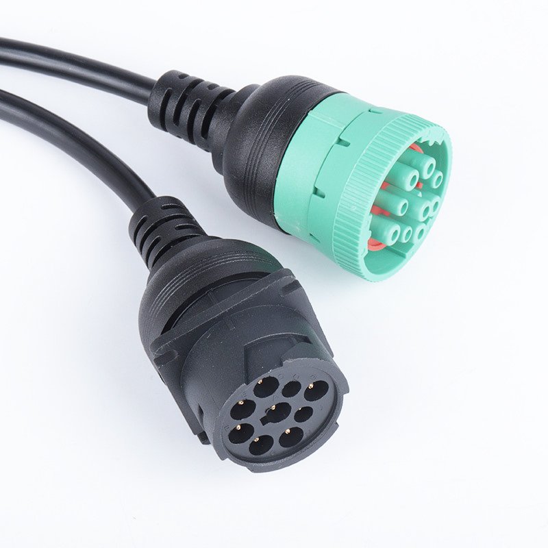 OBD2 Interface To 9Pin J1939 Y Splitter Green Male And Female,OBD-II 16Pin Female To J1939 9Pin OBD Y Cable For Truck Diagnosis