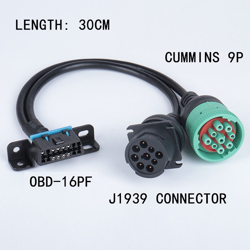 OBD2 Interface To 9Pin J1939 Y Splitter Green Male And Female,OBD-II 16Pin Female To J1939 9Pin OBD Y Cable For Truck Diagnosis