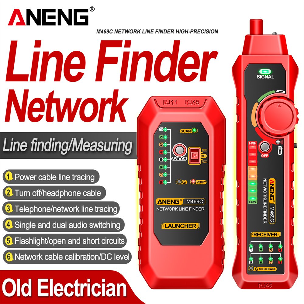 ANENG M469C Network Cable Tester High-precision Smart Measure DC Level Cables RJ45 RJ11 LAN Power Cable Line Tracing Tool