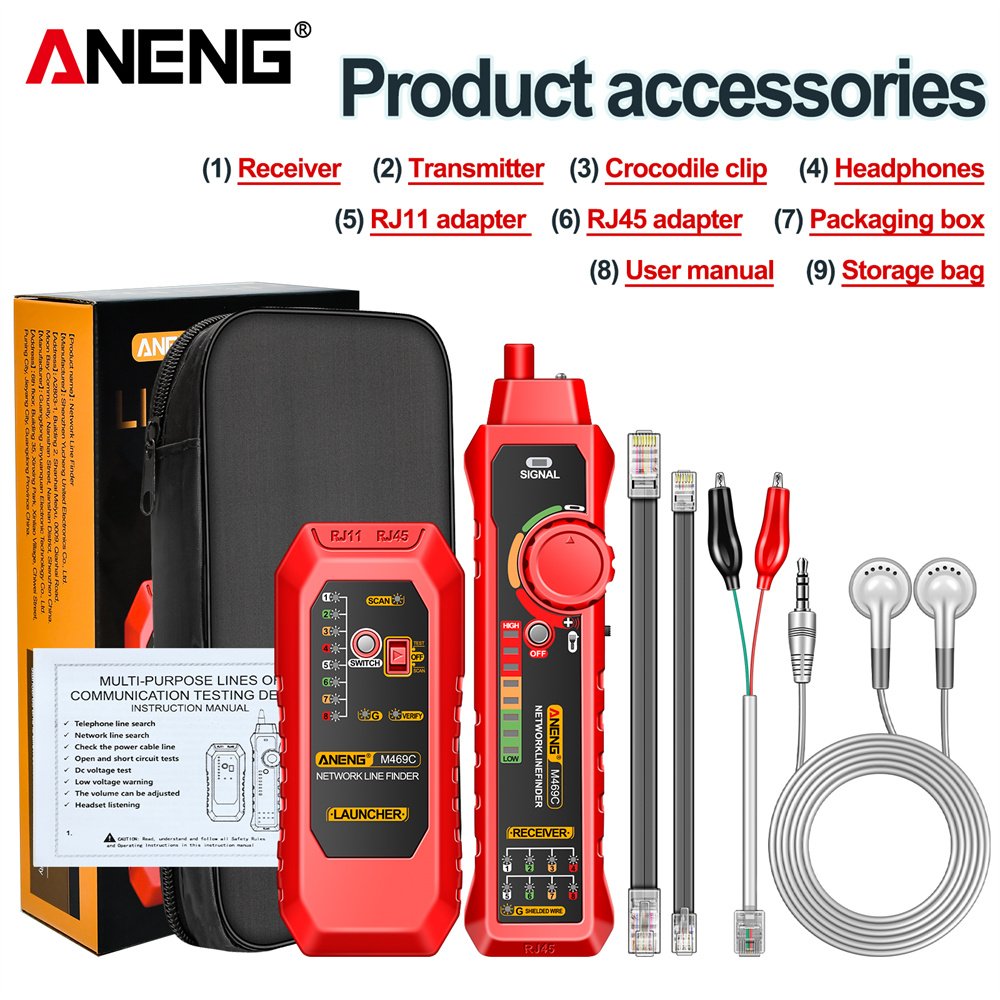 ANENG M469C Network Cable Tester High-precision Smart Measure DC Level Cables RJ45 RJ11 LAN Power Cable Line Tracing Tool