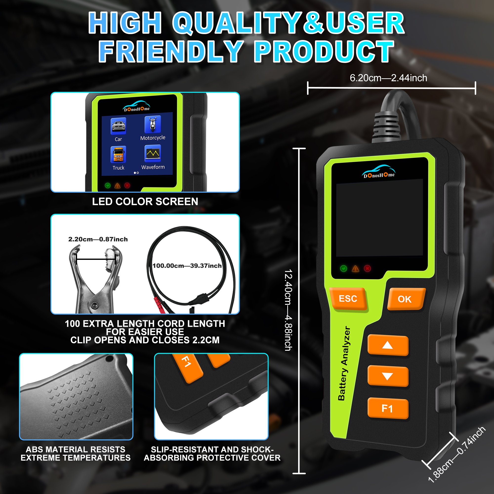 Battery Tester 5-30V 100-2000 CCA AGM Lithium Gel Car Alternator Tester Digital Charging Crank System Tester