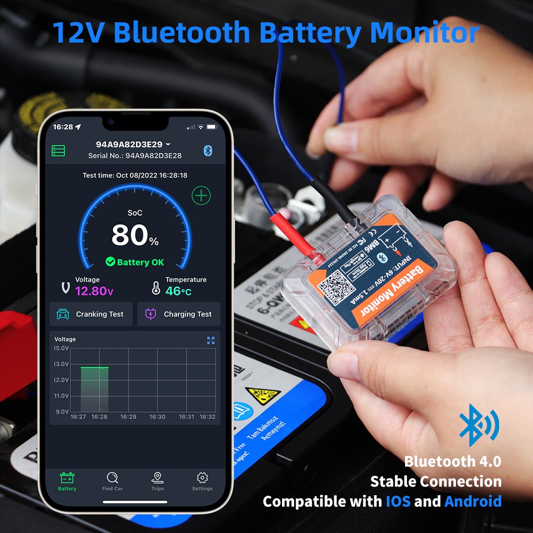 Wireless Bluetooth 4.0 12V Battery Monitory BM6 With Car Battery Health Check APP Monitoring Battery Tester For Android IOS