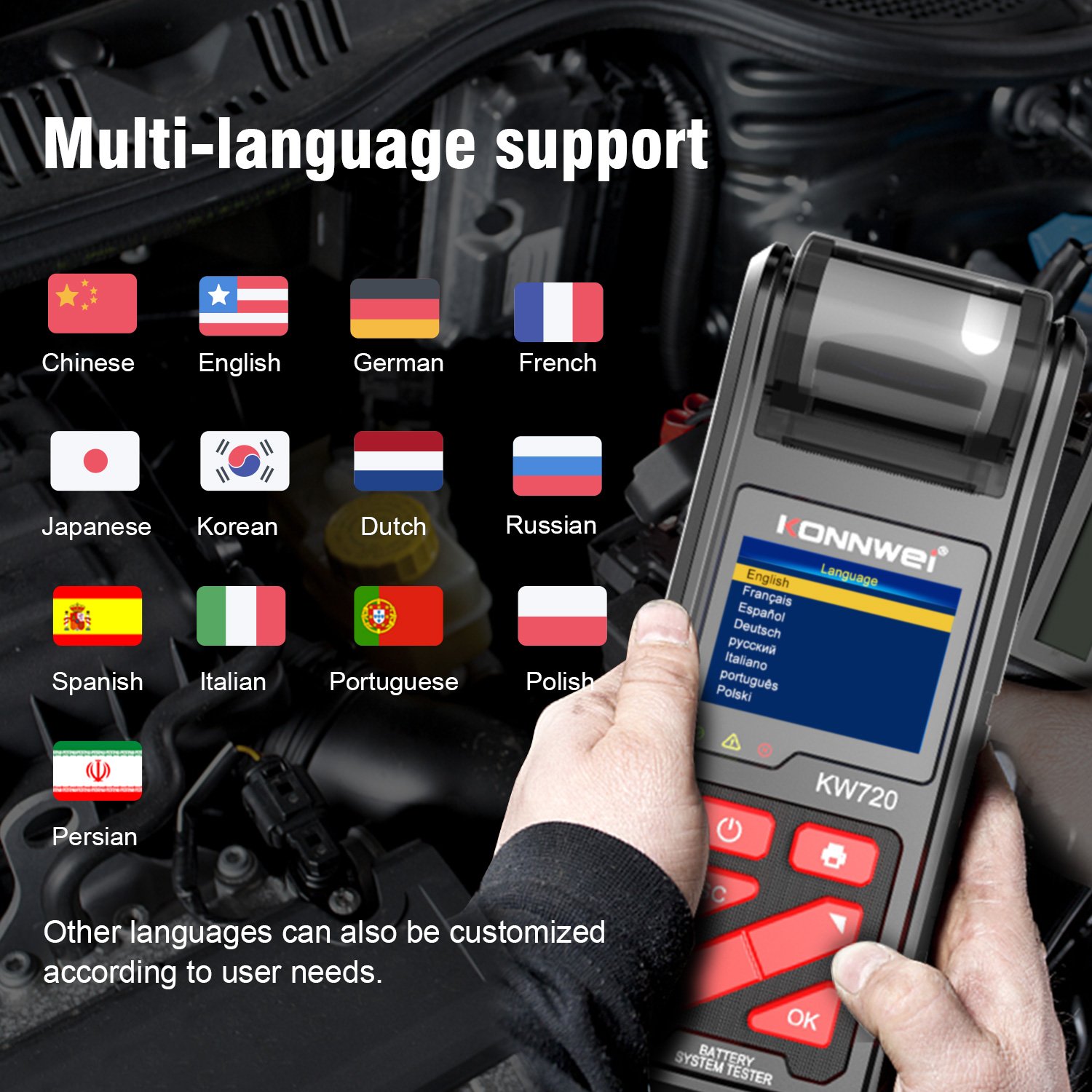 konnwei factory KW720Li-ion Lithium Lead-acid Battery Capacity battery Tester Analyzer with integrated printer