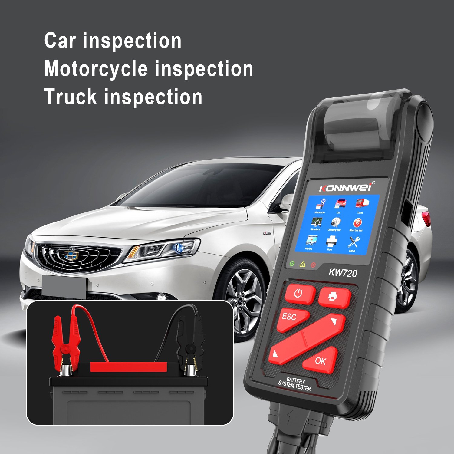 konnwei factory KW720Li-ion Lithium Lead-acid Battery Capacity battery Tester Analyzer with integrated printer