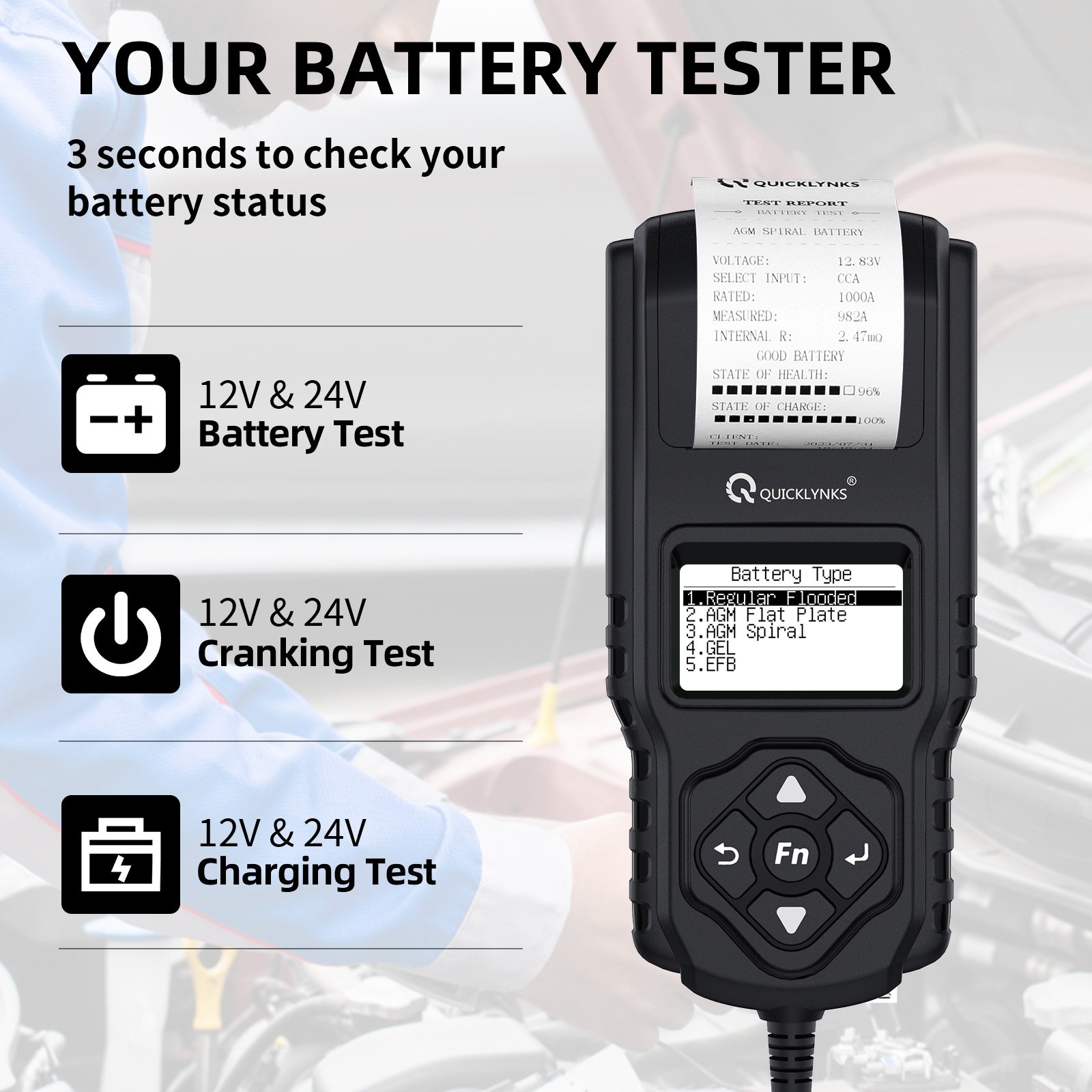 12V 24V CCA battery tester high and low temperature accurate measurement printing battery analyzer
