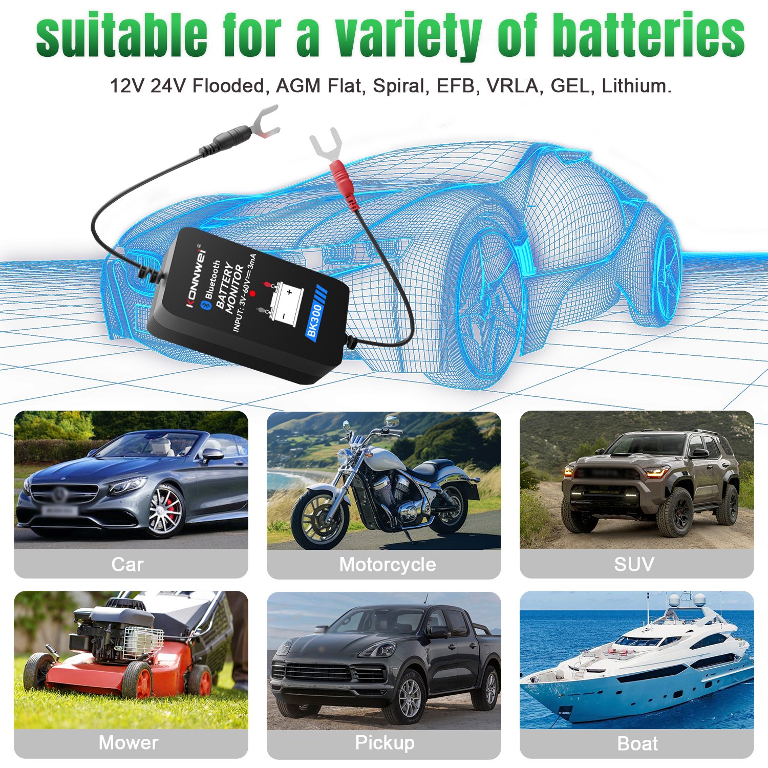 car diagnostics KONNWEI BK300 BKmonitor car battery tester battery monitor for lead acid battery