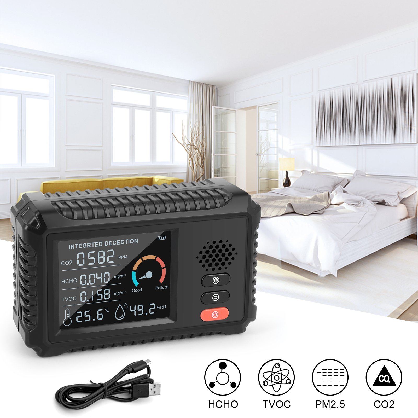 Hedao HLW-101 Indoor 5 In 1 Air Quality Detector Gas Analyzer Tester Air Quality monitor HCHO/Tvoc/CO2/Temp/humidity