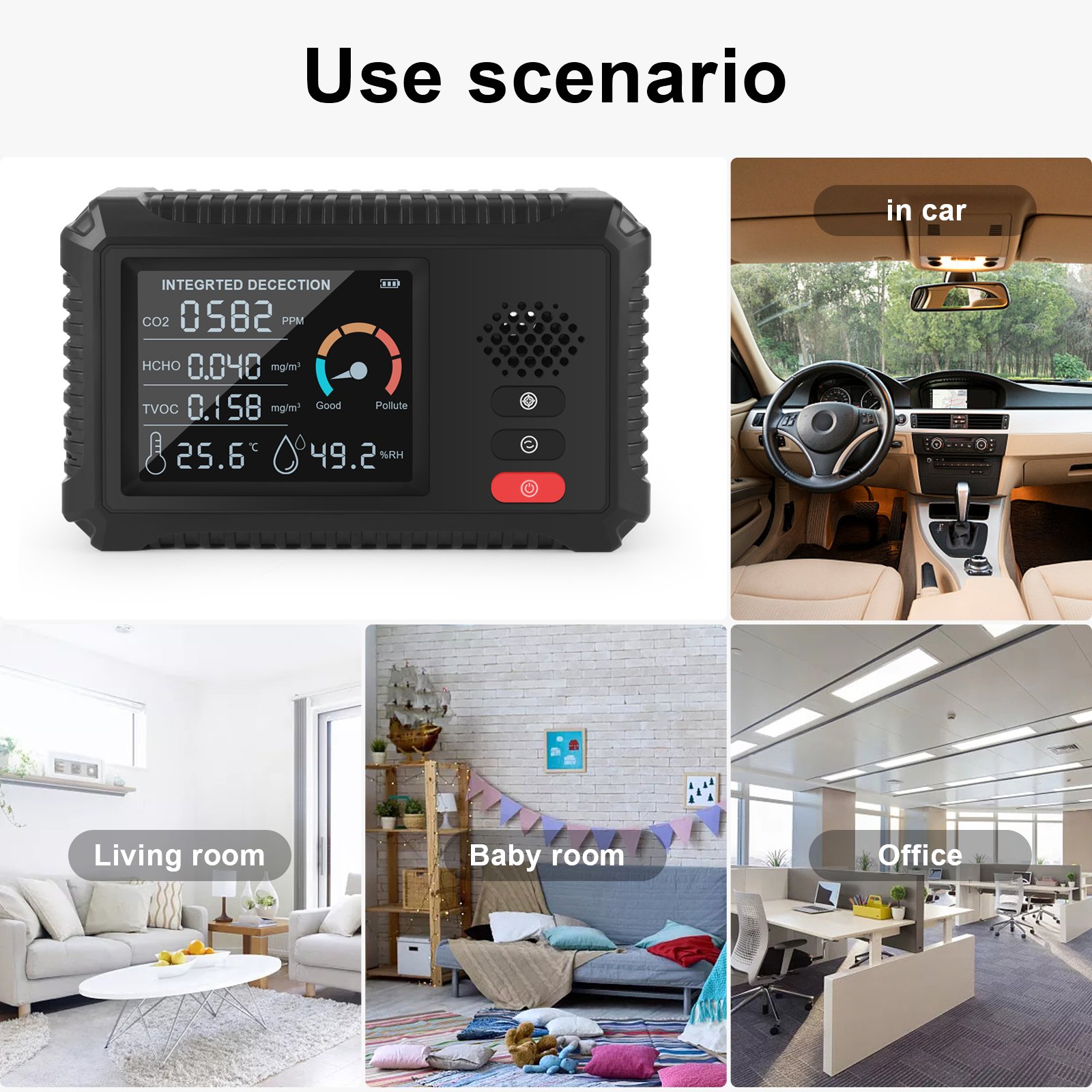 Hedao HLW-101 Indoor 5 In 1 Air Quality Detector Gas Analyzer Tester Air Quality monitor HCHO/Tvoc/CO2/Temp/humidity