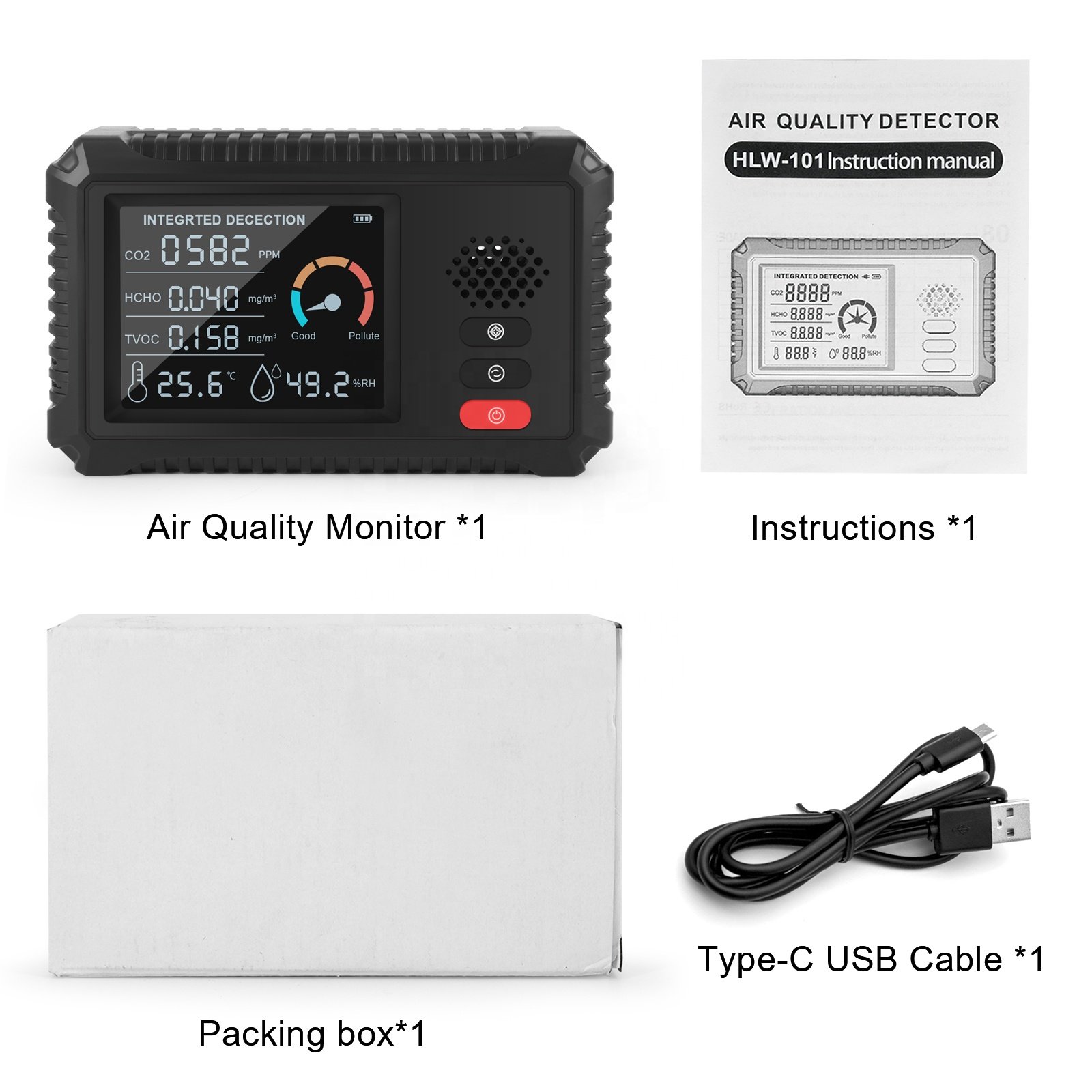 Hedao HLW-101 Indoor 5 In 1 Air Quality Detector Gas Analyzer Tester Air Quality monitor HCHO/Tvoc/CO2/Temp/humidity