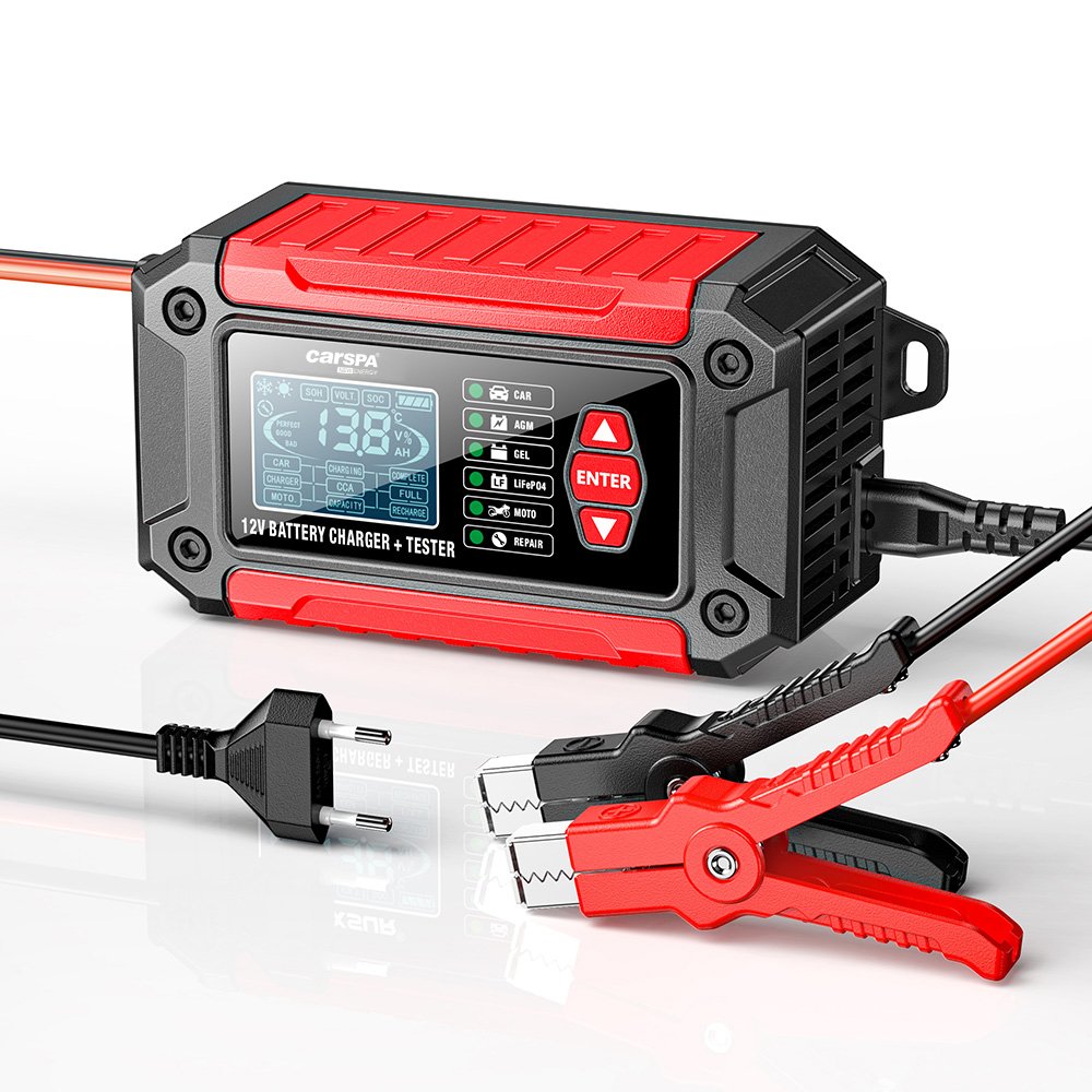 Carspa 12V 6A car Motorcycle battery charger with test and pulse repair function