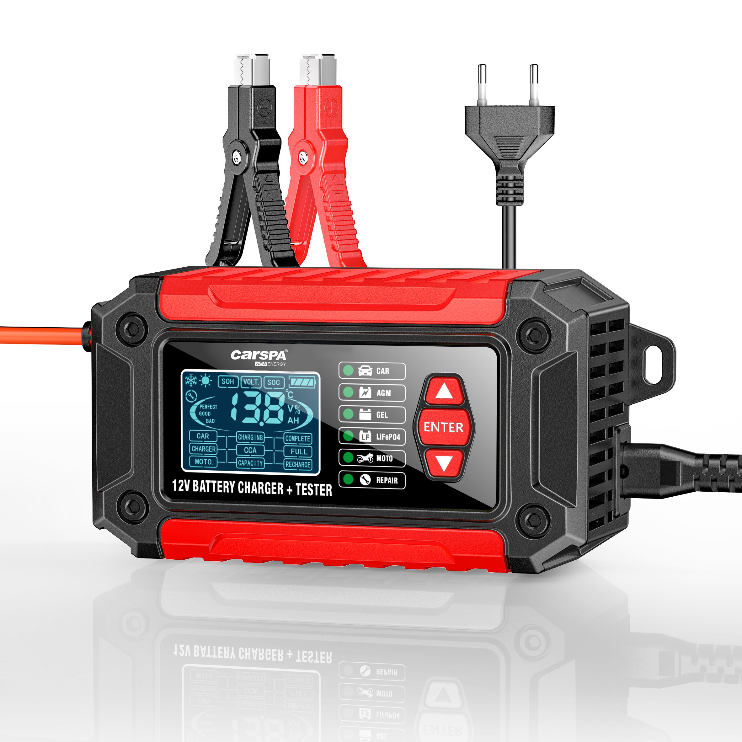 Carspa 12V 6A car Motorcycle battery charger with test and pulse repair function