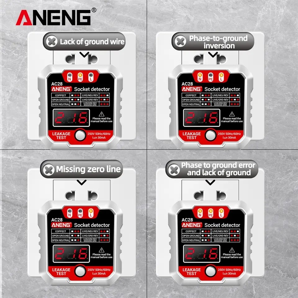 ANENG AC28 Socket Detector US/EU Universal Battery Tester Checker Test Power Socker LCD Voltage Tester Phase Meter Detector Tool