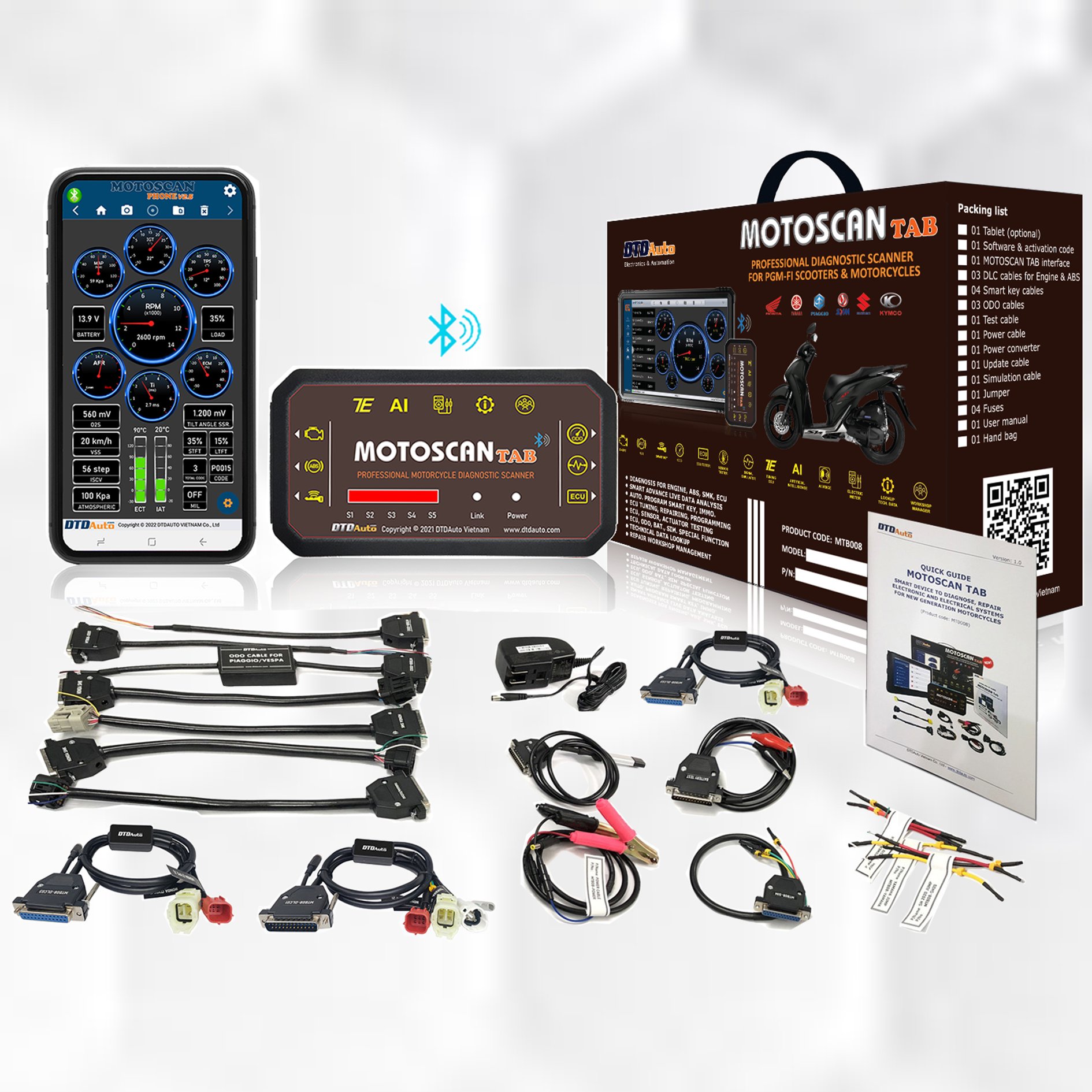 DTDAUTO MOTOSCAN PHONE - Smart Device Repair & Diagnose Fault for Engine & ABS system, Auto program Smart key, Auto test ECM