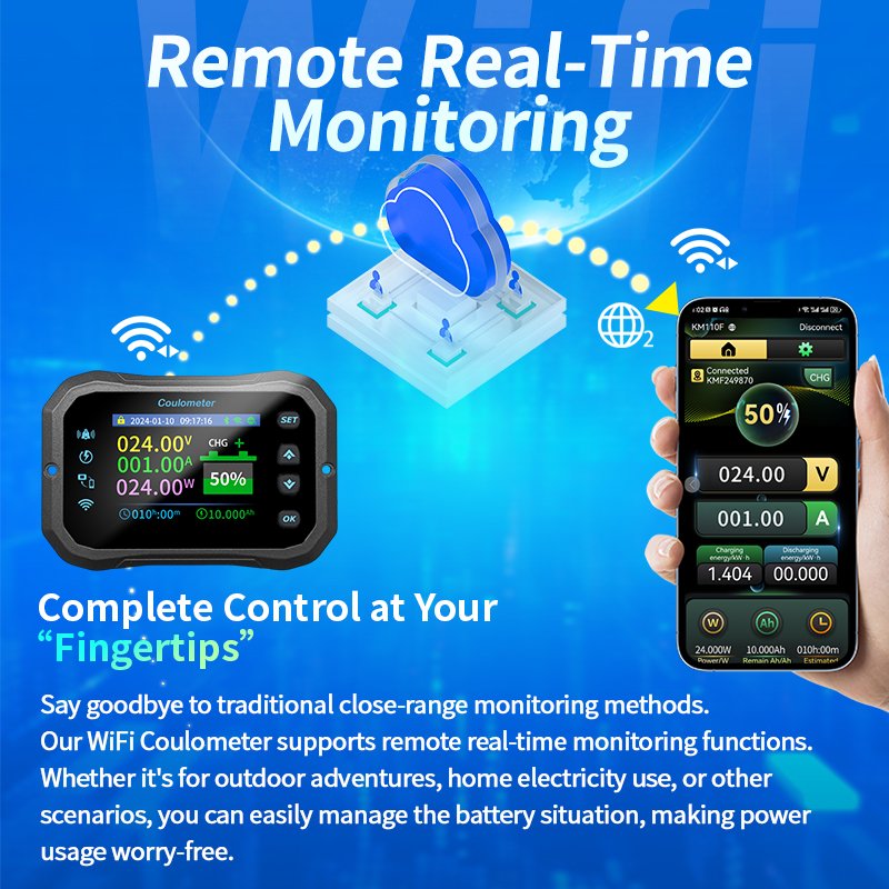 KM160F 600A Wifi Battery Meter Capacity Indicator Tester App remote control Coulomb Voltmeter Ammeter Real-time battery tracking