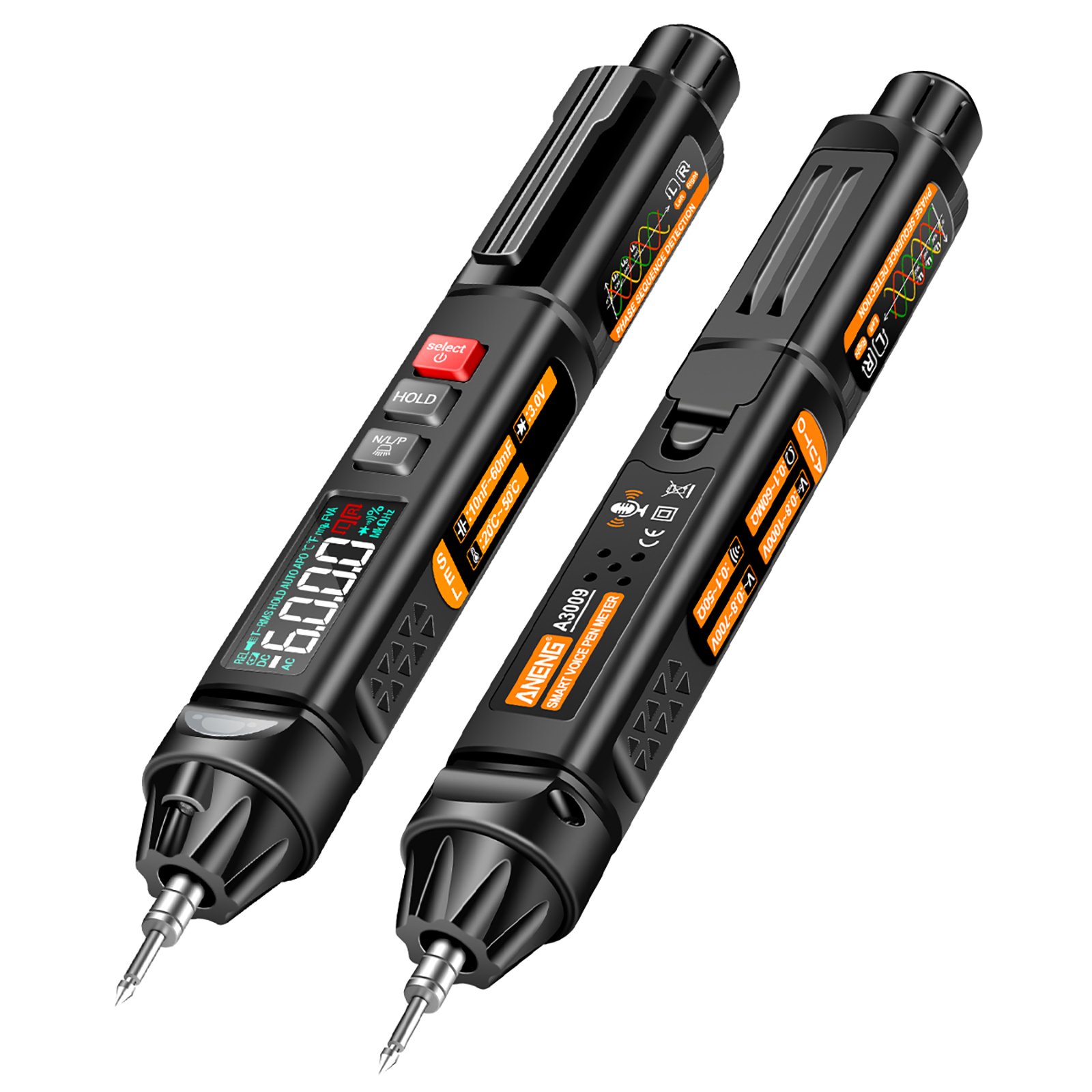 ANENG A3009 Mini Pen Multimeter with Voice Broadcast 6000 Counts Voltmeter VA Reverse LCD Display Flashlight NCV Tester