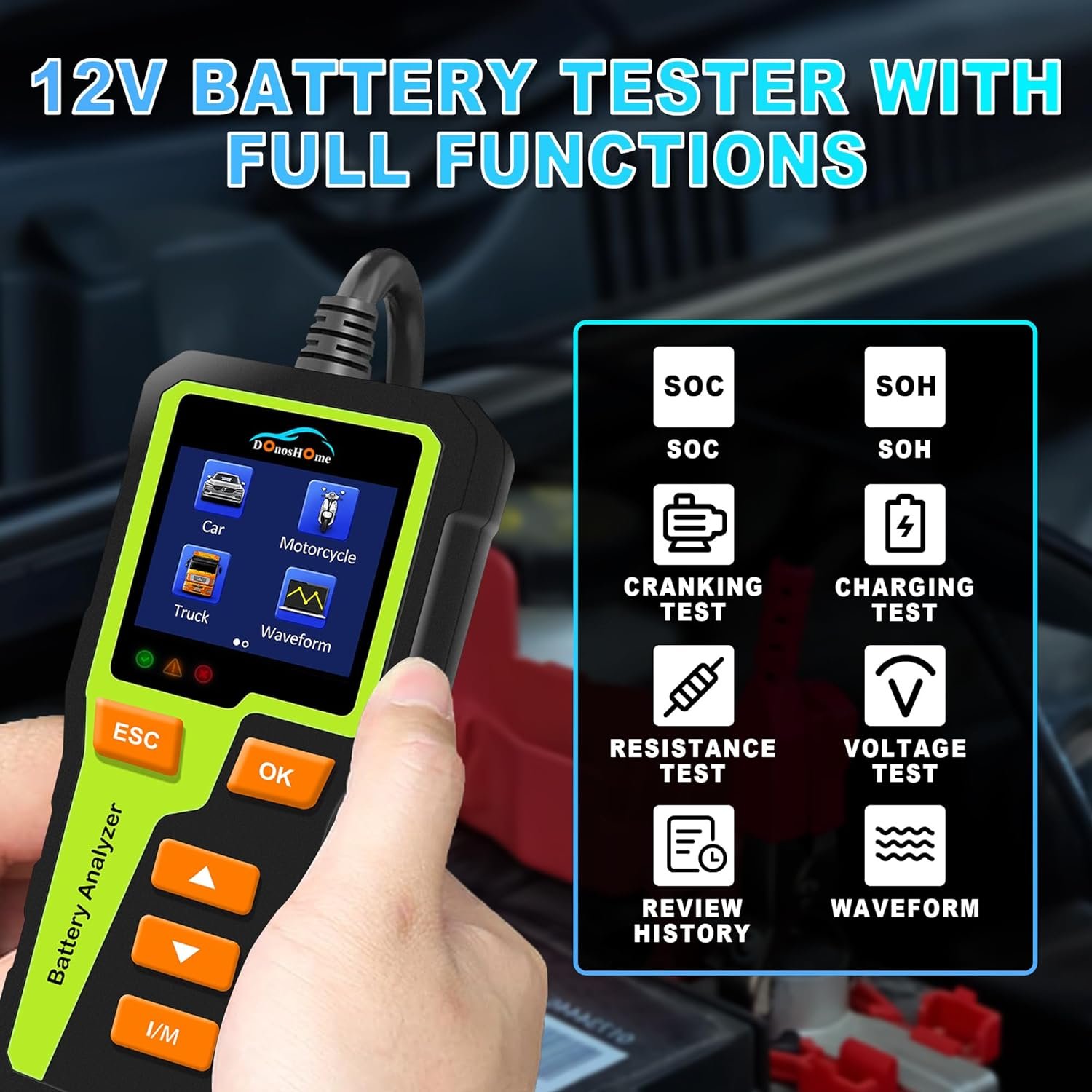 New Version Battery Tester 5-30V 100-2000 CCA AGM Lithium Gel Car Alternator Tester Digital Charging Crank System Tester