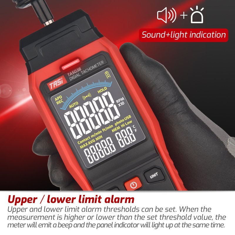 TASI TA503B Contact Digital Tachometer With Memory Portable RPM Tester Motor Speed Gauge Meter