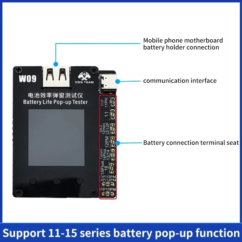 W09 Pro V3 Battery Life Pop-up Tester Battery Health Data Repair Tool No Need Tag Cable For Mobile Phone 11-15ProMax