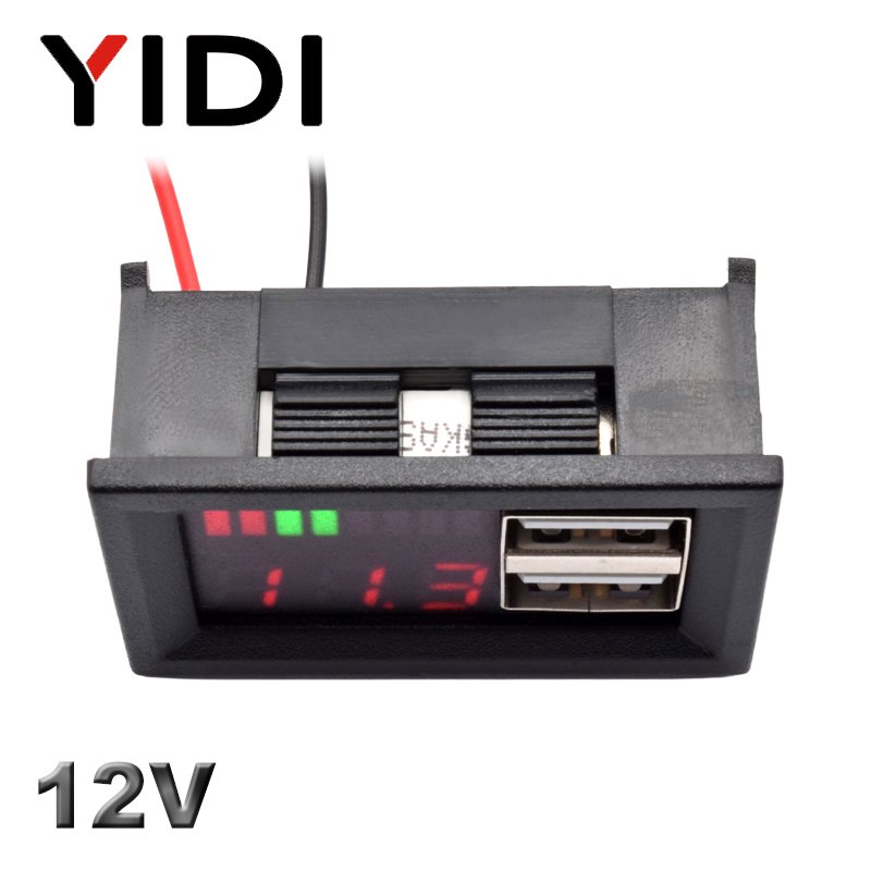 12V Lead Acid Lithium Ion Battery Voltage Capacity Tester Meter Indicator Digital Display Voltmeter Dual USB Checker Measurement