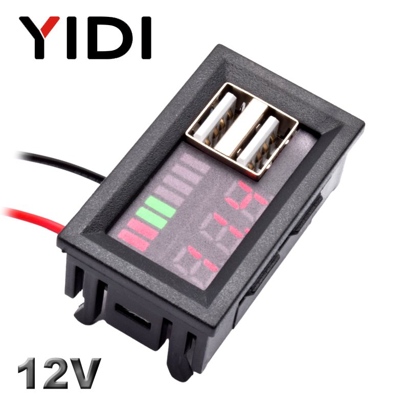 12V Lead Acid Lithium Ion Battery Voltage Capacity Tester Meter Indicator Digital Display Voltmeter Dual USB Checker Measurement