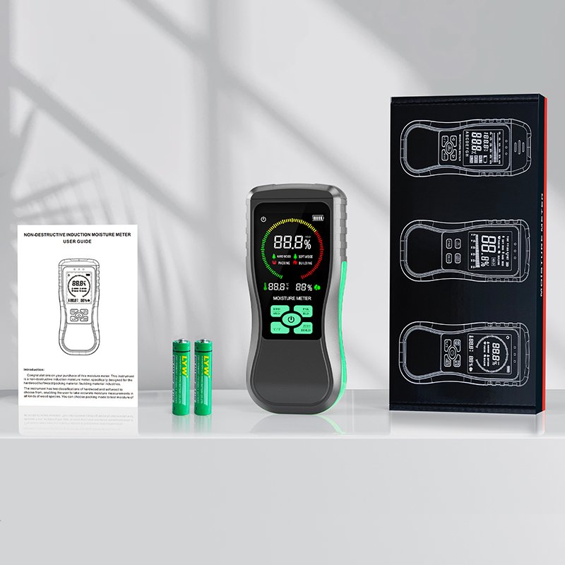Color LCD Display Pinless Drywall Moisture Detector for Lumber Concrete Building Digital Moisture Tester for Firewood Wall