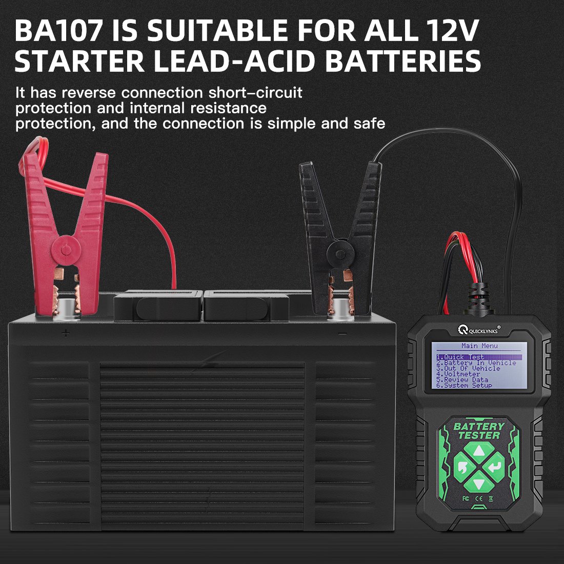 Quicklynks BA107 Car Battery Tester 12V 100 to 2000 CCA Cranking Charging Tester Battery Analyzer 12 V Battery Diagnosis Tools