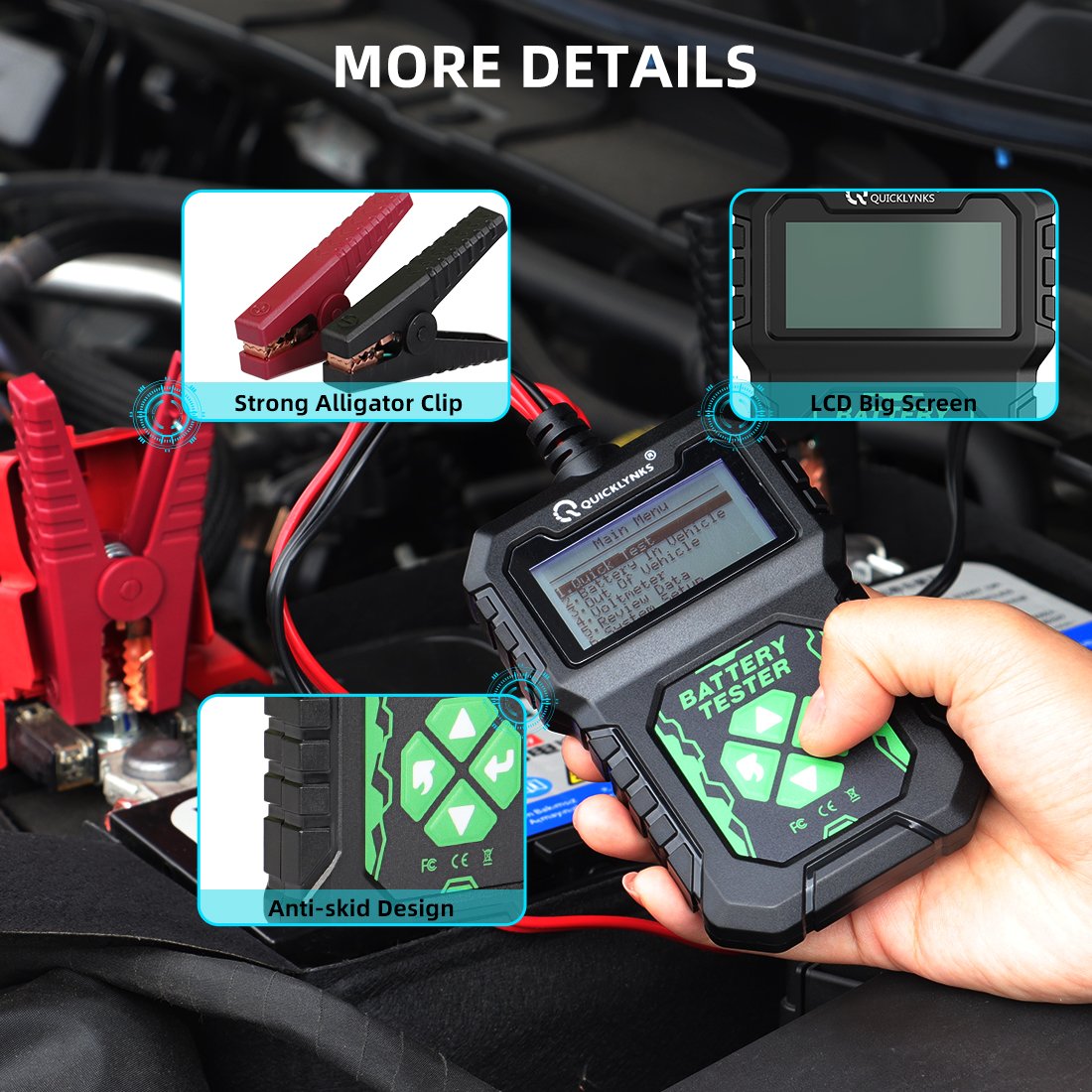 Quicklynks BA107 Car Battery Tester 12V 100 to 2000 CCA Cranking Charging Tester Battery Analyzer 12 V Battery Diagnosis Tools