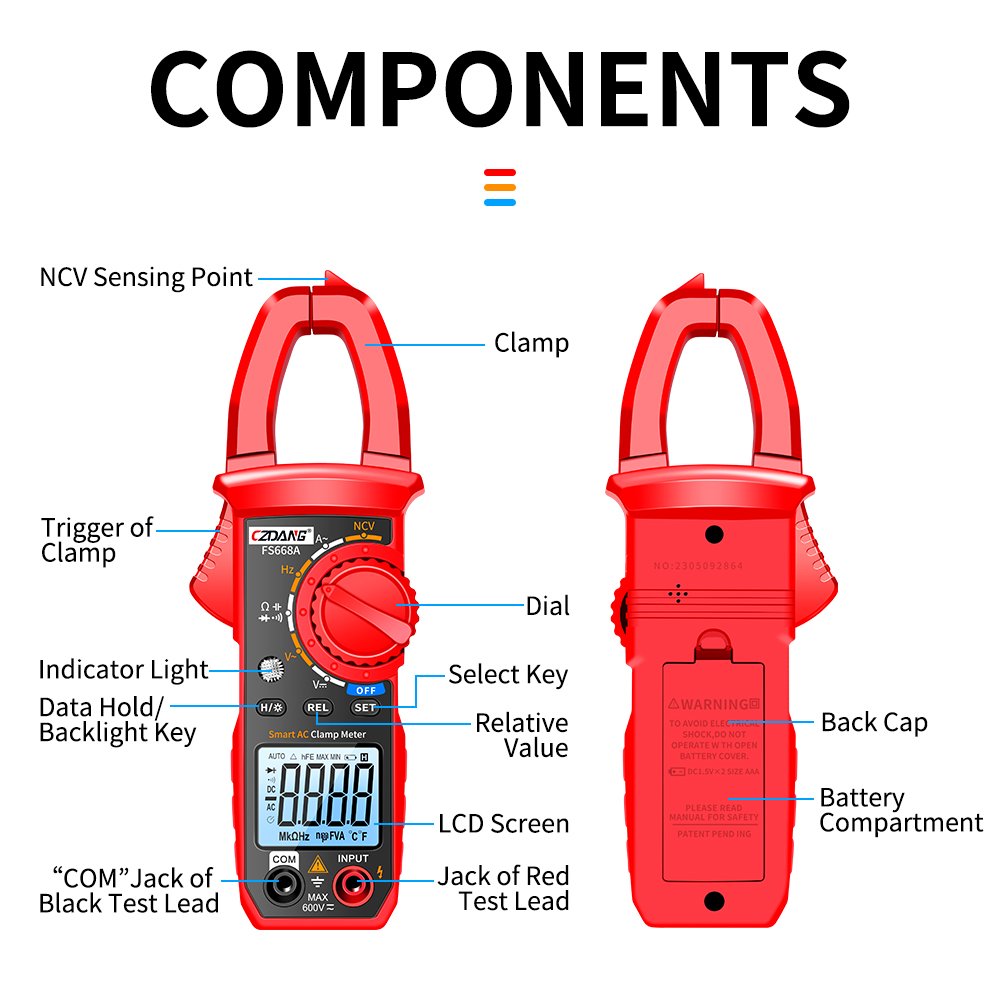 Measurable DCV ACV ACA Ohm Capacitance Hz Diodes Continuity 3999 Digits Digital Clamp Meter Multimeter with NCV Detection
