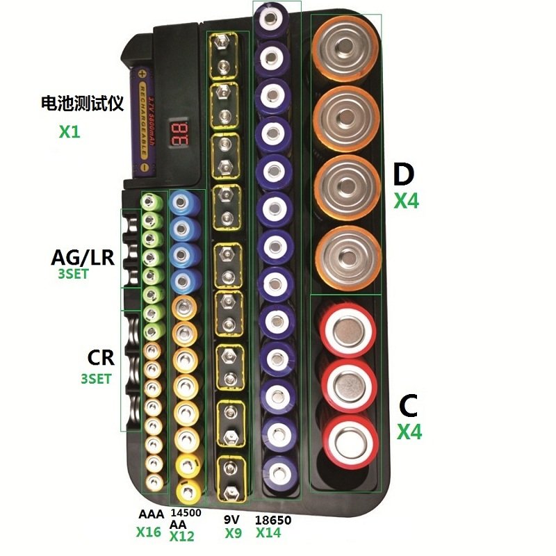 The Battery Organizer Storage Case includes a Removable Battery Tester