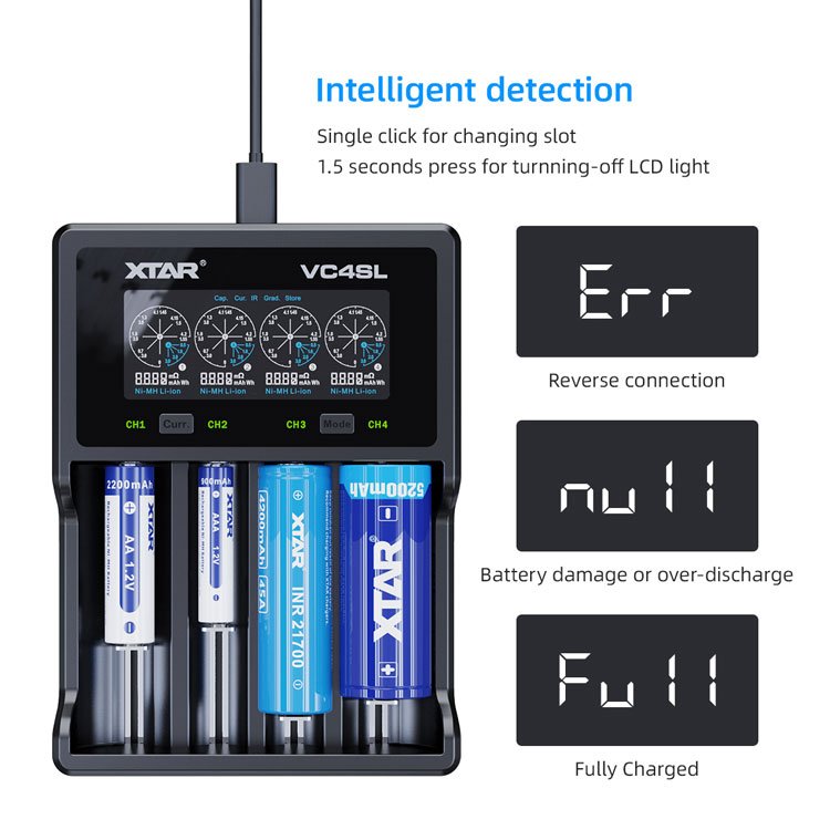 VC4SL intelligent 16340 18650 26650 battery capacity tester and storage function charger, 18650 capacity tester with charger