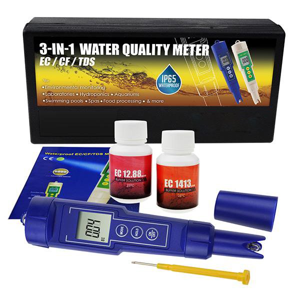 3-in-1 Digital EC / CF / TDS Meter Combo Water Quality Tester IP65 Waterproof Conductivity with ATC (OEM packaging available)