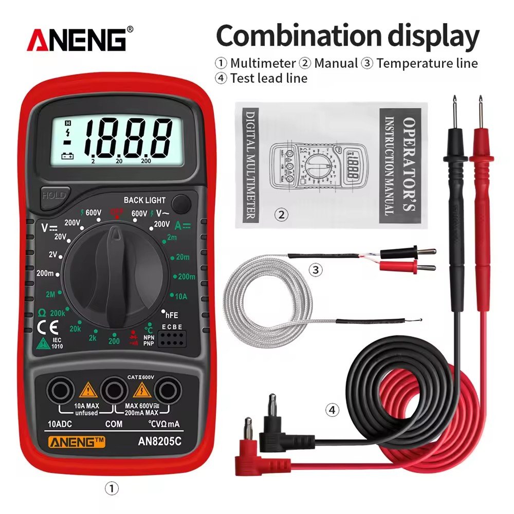 AN8205C AC/DC ammeter Ohm Tester LCD backlight portable digital multimeter