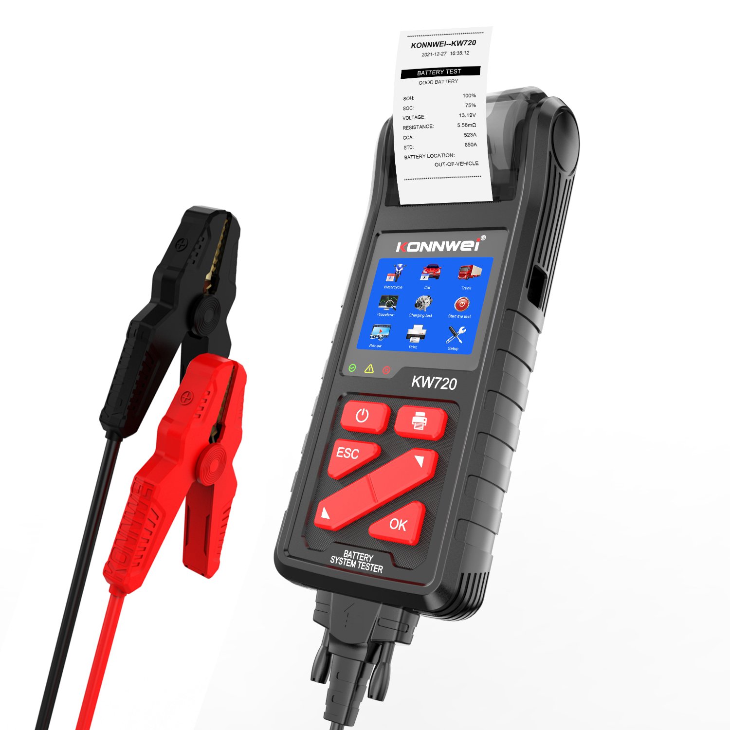 KONNWEI KW720 Vehicycle Battery Tester New Arrival Car Battery Testing Tools Detector Unique Car Battery Analyzer with Printer