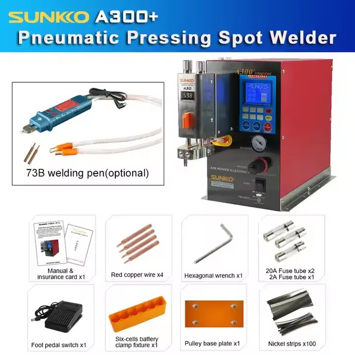 SUNKKO A300+ Pneumatic Battery Testers Transformer Pulse Spot Welding Machine for 18650 14500 Lithium Battery A+ Spot Welder
