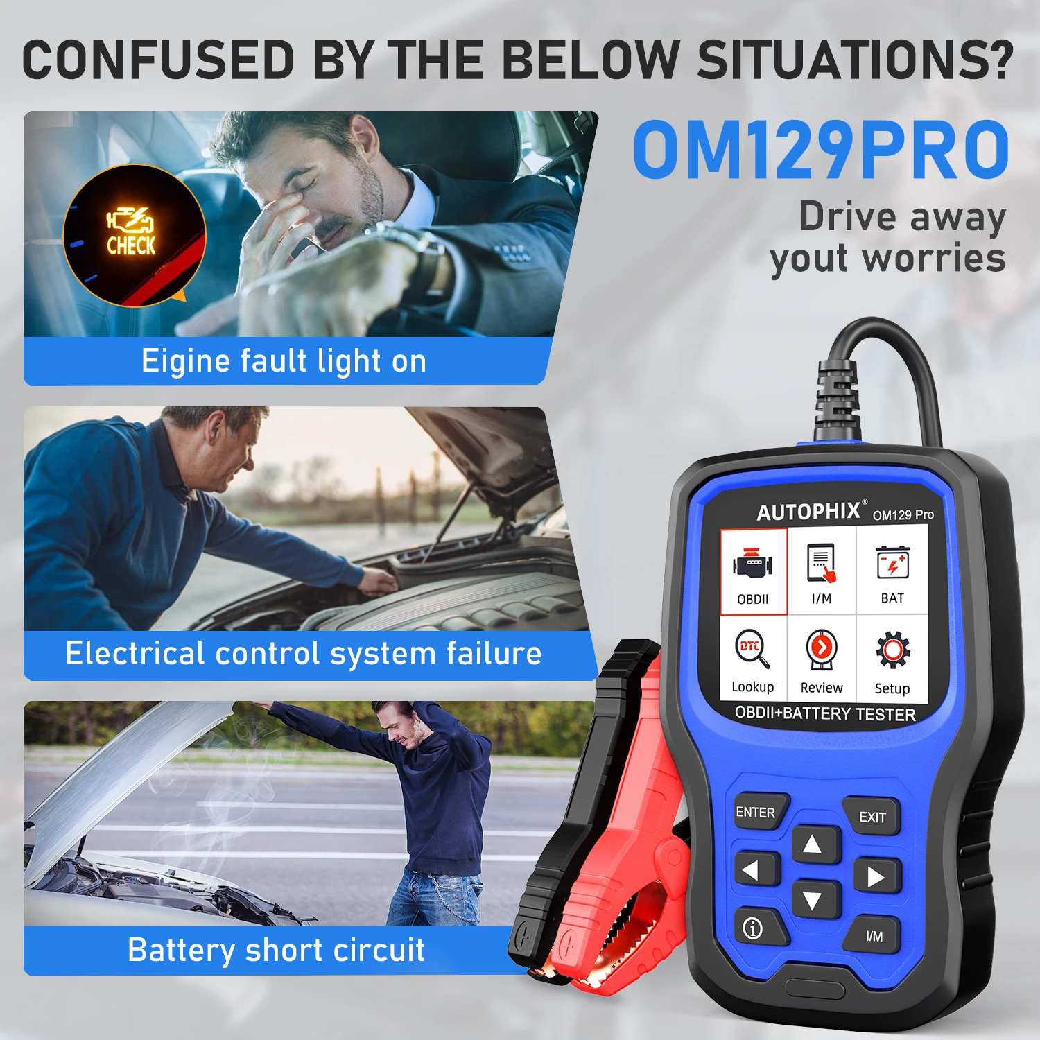 AUTOPHIX OM129 Pro 2 IN 1 OBD2 Automotive Scanner Code Reader 6/12V Car Battery Tester Car Diagnostic Tools Battery Load Tester