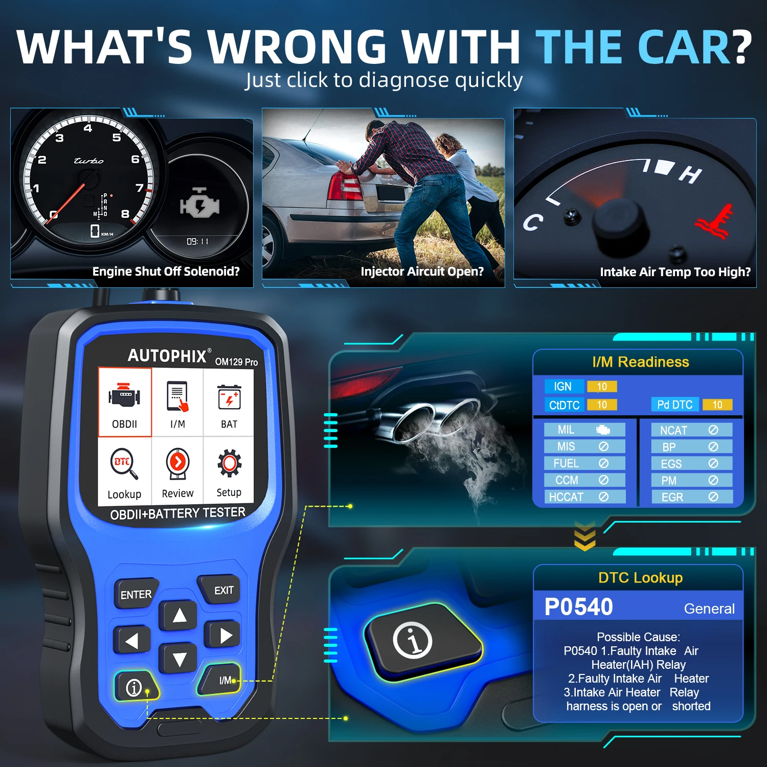 AUTOPHIX OM129 Pro 2 IN 1 OBD2 Automotive Scanner Code Reader 6/12V Car Battery Tester Car Diagnostic Tools Battery Load Tester