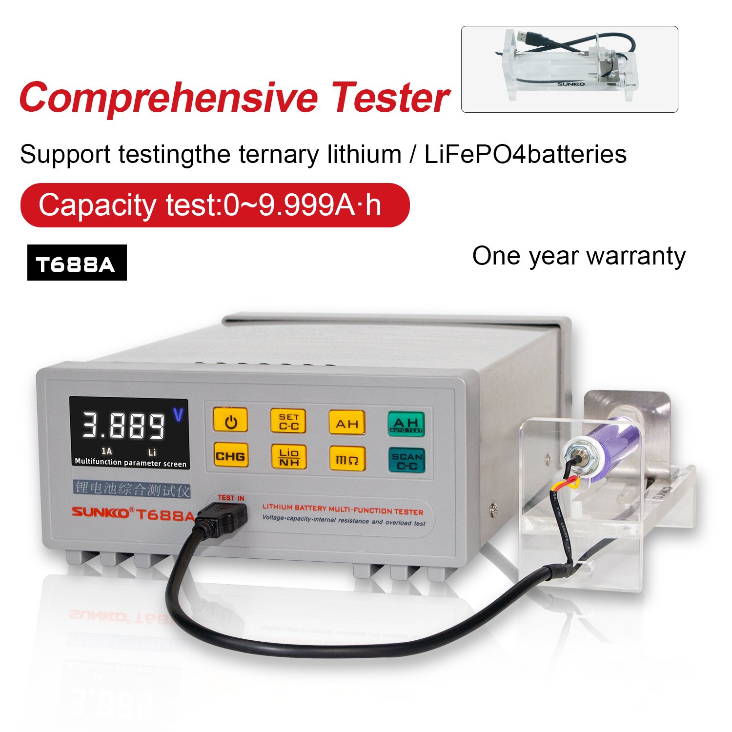 SUNKKO T-688A Comprehensive Tester Lithium Battery Capacity Voltage Internal Resistance Tester