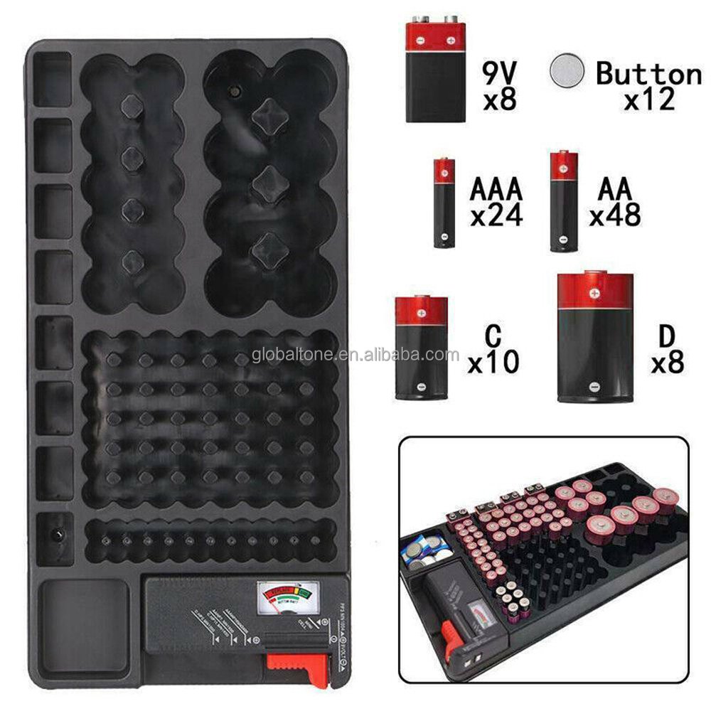 Battery Organizer Storage Case Box with The Battery Tester for AAA AA C D 9V and Button Batteries Holds 98 Various Sizes