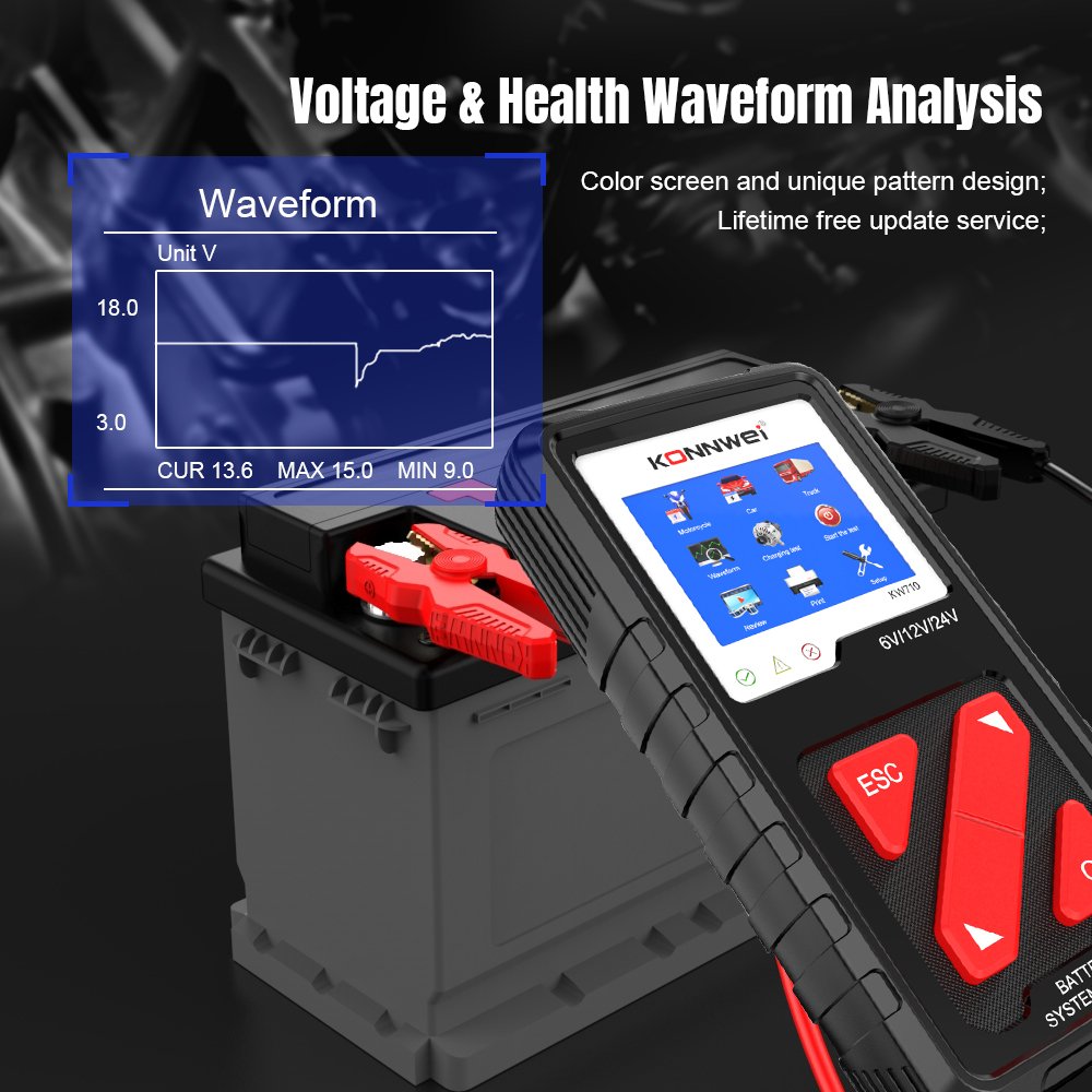 KONNWEI KW710 6V/12V/24V Digital Battery Tester Electric System Diagnostic Tool for Truck Car Motorcycle Boat