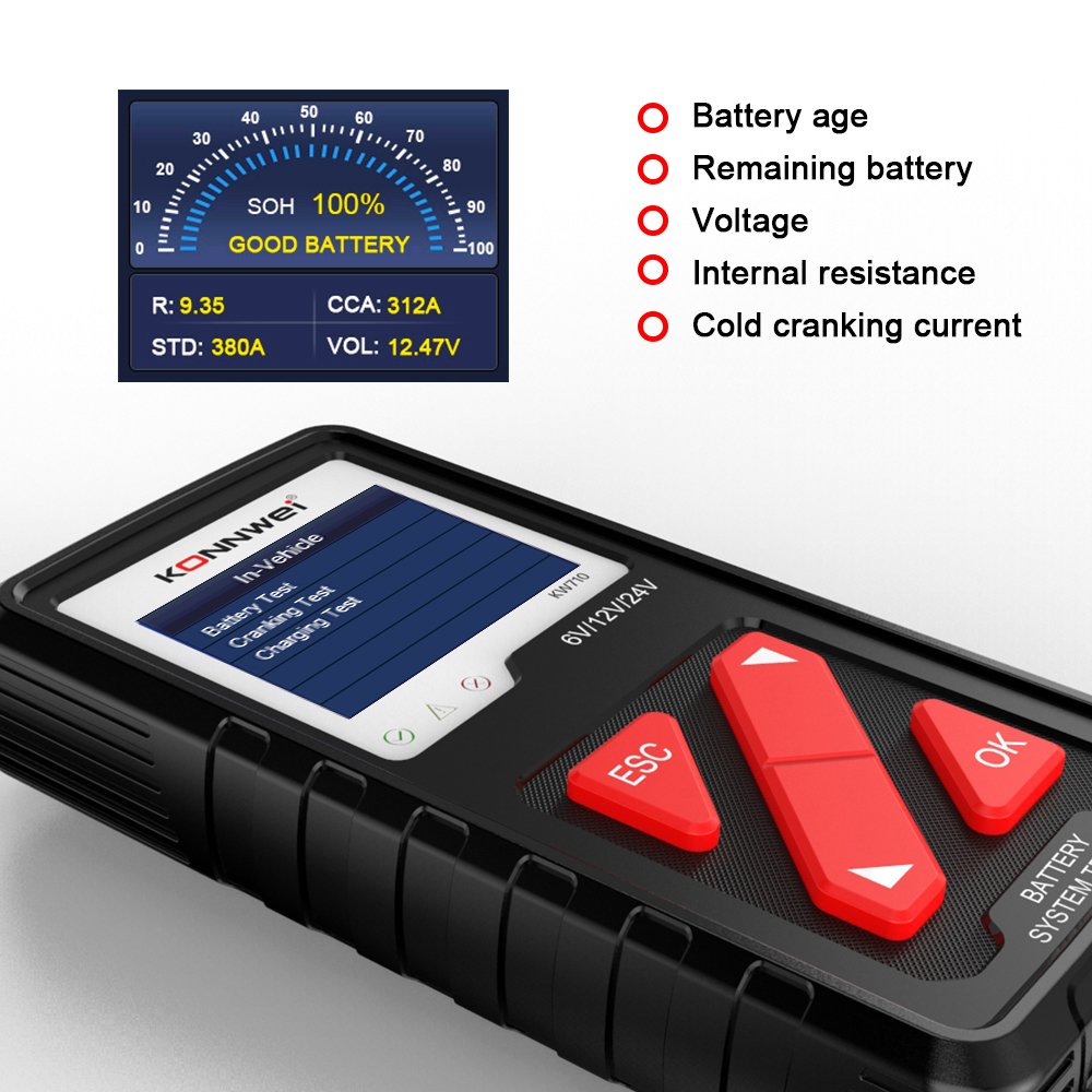 KONNWEI KW710 6V/12V/24V Digital Battery Tester Electric System Diagnostic Tool for Truck Car Motorcycle Boat