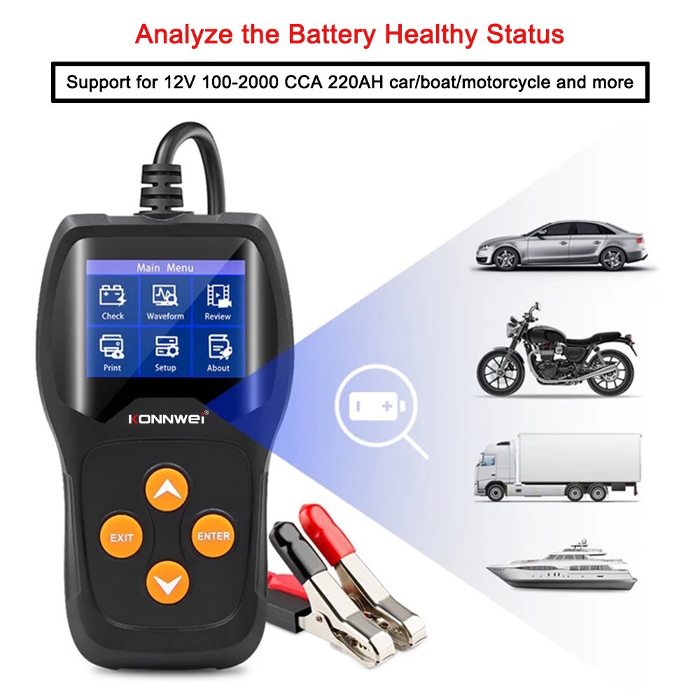 Factory Direct Auto digital Car Lead acid Vrla CCA Battery capacity tester Konnwei KW600 battery tester with a printer