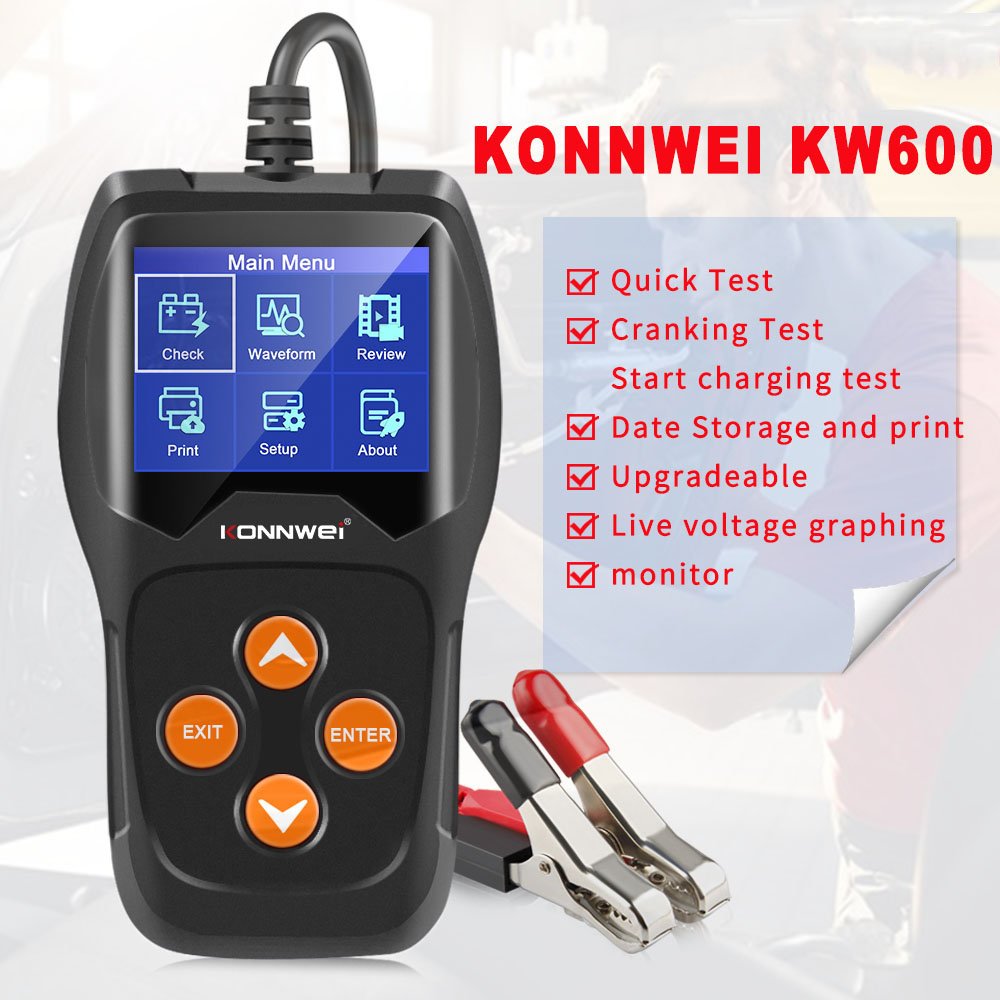 Factory Direct Auto digital Car Lead acid Vrla CCA Battery capacity tester Konnwei KW600 battery tester with a printer