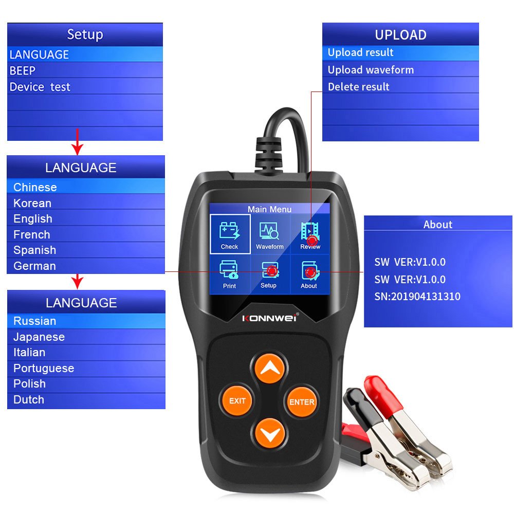 Factory Direct Auto digital Car Lead acid Vrla CCA Battery capacity tester Konnwei KW600 battery tester with a printer