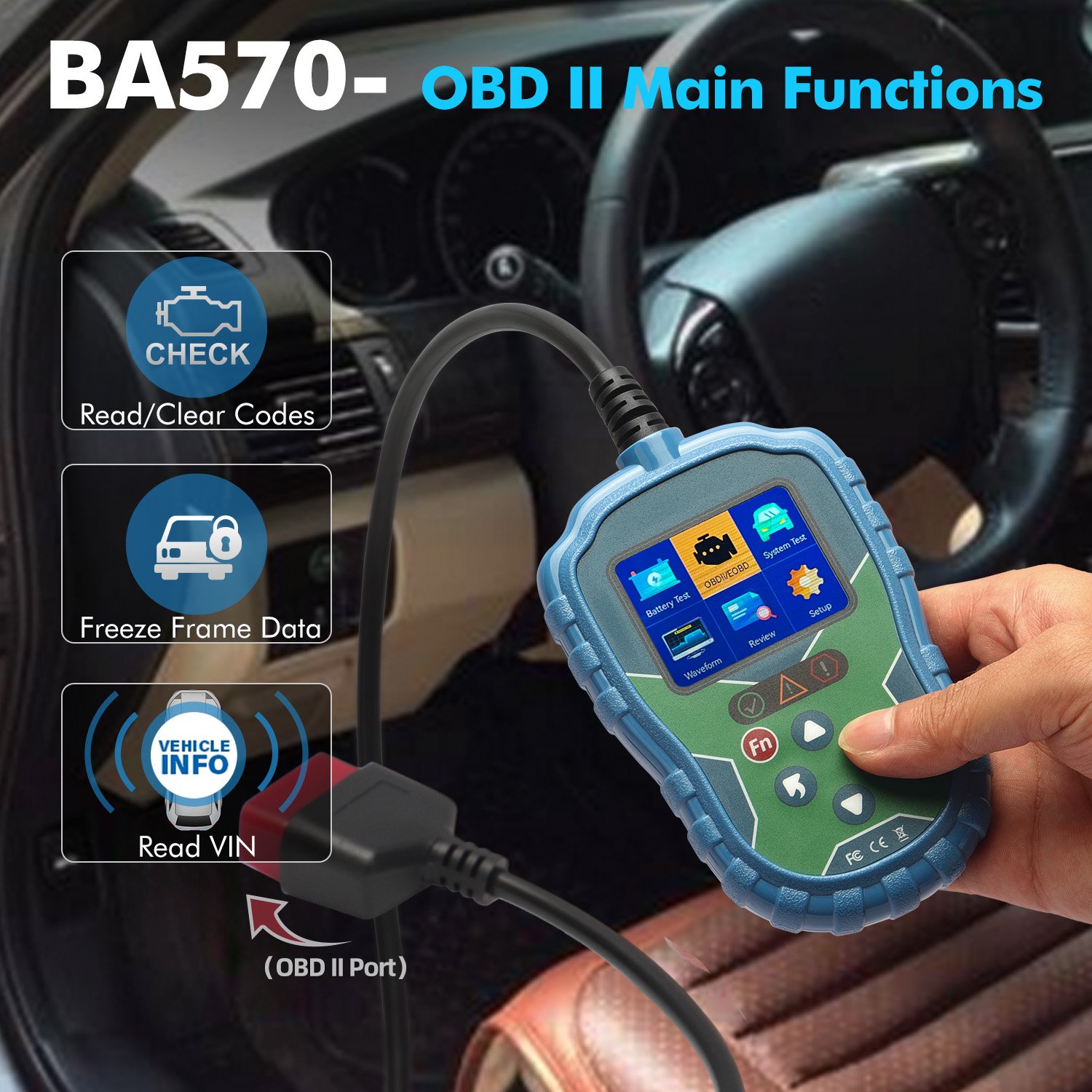 Car diagnostic tool 2-in-1 Engine Analyzer OBD2 Scanner Battery test High precision high and low temperature BA570