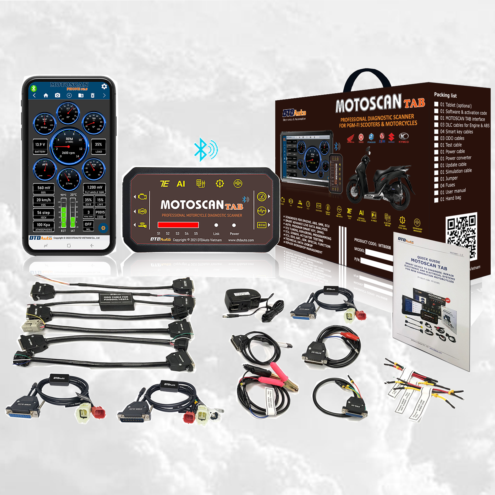 DTDAUTO MOTOSCAN PHONE - Device repair data and object-oriented for HON-DA, YAMAHA, SUZUKI, SYM, KYMCO, PIAGGIO/ VESPA