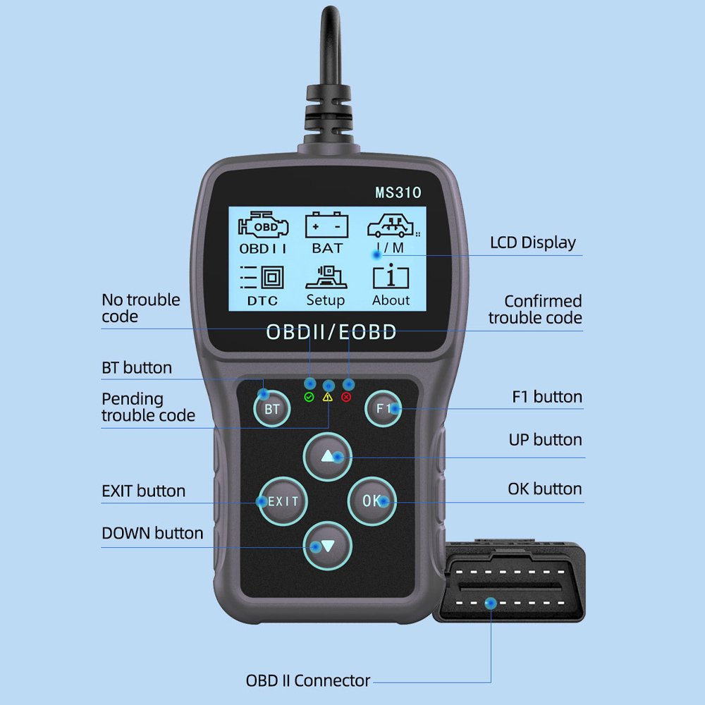 MS310 OBD2 Diagnostic Tool Engine Diagnosis Battery Tester Full System Scanner for OBD 2 Protocol Cars