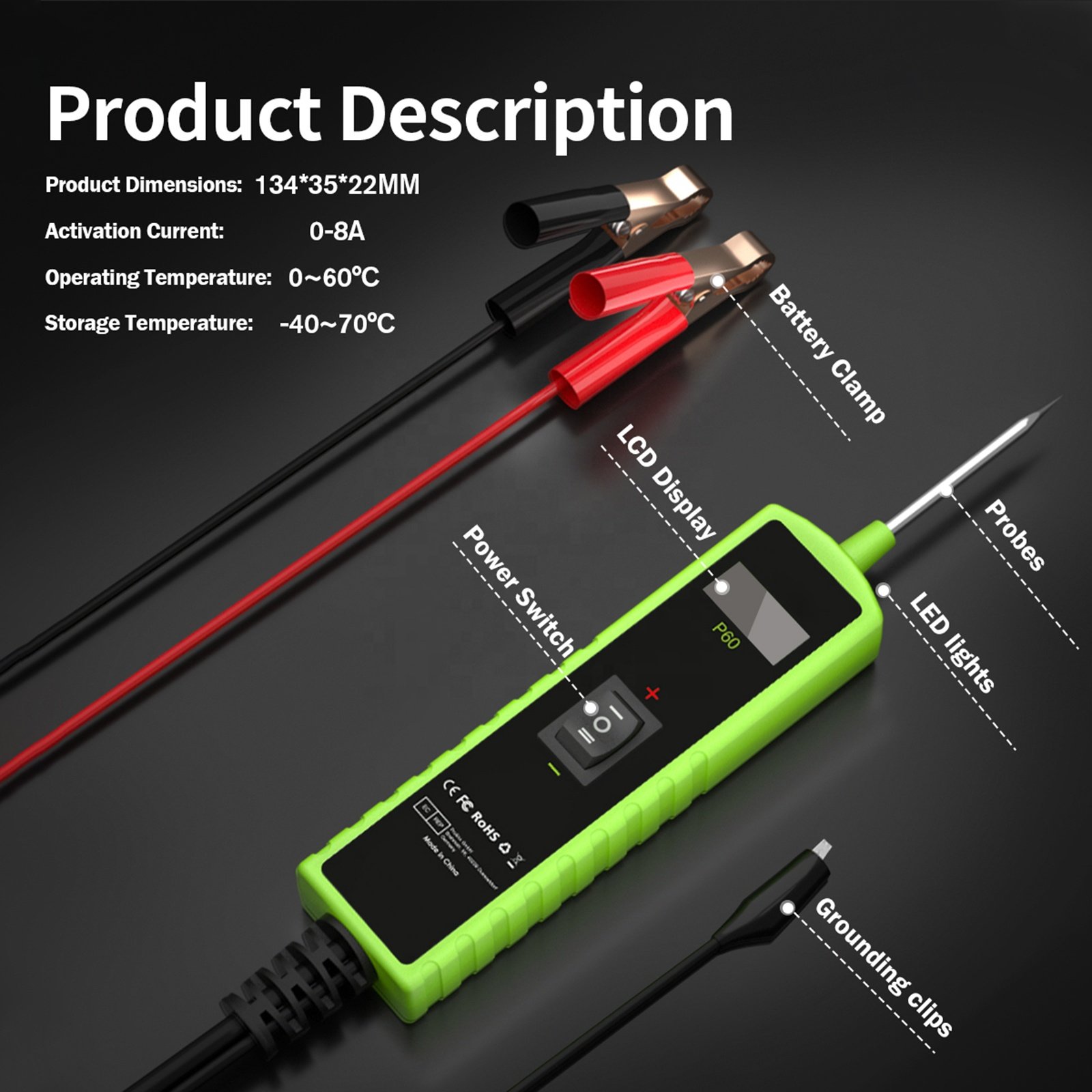 TopDiag P60 6-30V automotive power circuit diagnosis circuit tester Automotive Multi-function Test Pen