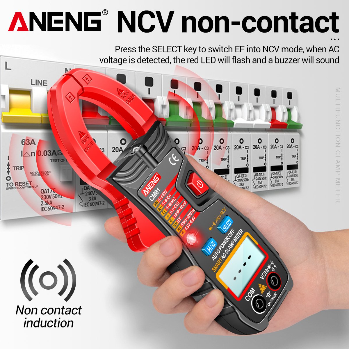 ANENG CM81 Digital Clamp Meter AC Current Multimeter Ammeter Voltage Tester Car Amp Hz Capacitance NCV Ohm Test