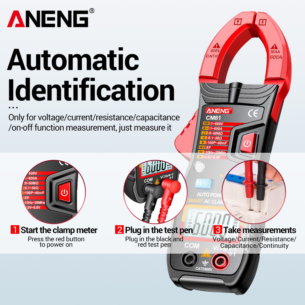 ANENG CM81 Digital Clamp Meter AC Current Multimeter Ammeter Voltage Tester Car Amp Hz Capacitance NCV Ohm Test
