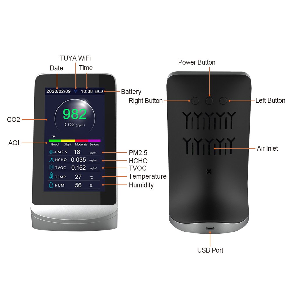 CO2 measure device PM2.5 tester CO2 sensor analyzer with wifi link indoor air quality monitor HCHO TVOC Formaldehyde gas tester